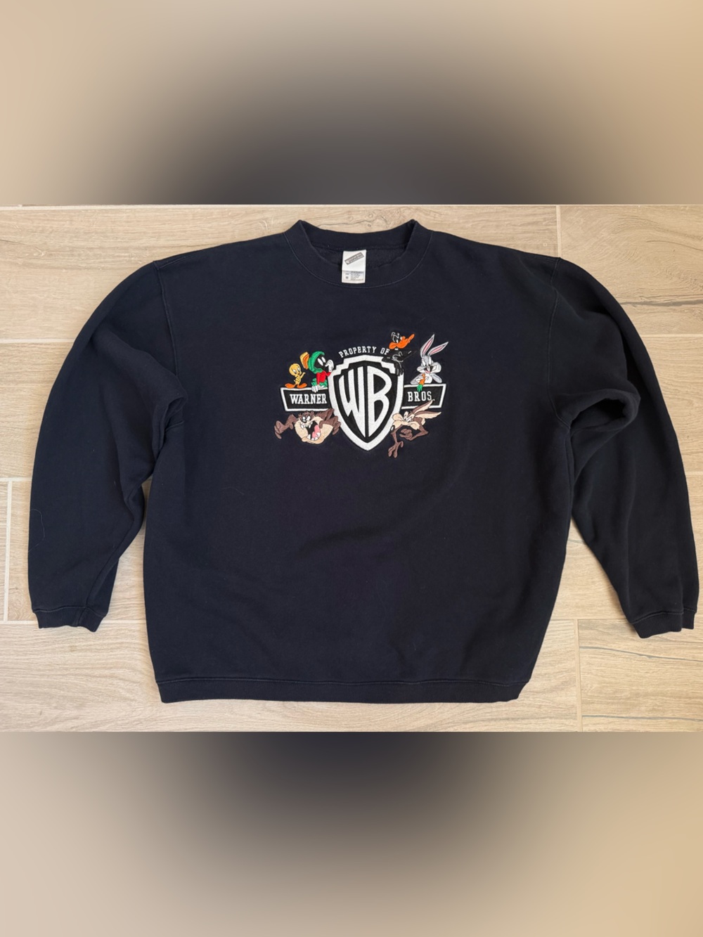 Vintage 1999 Warner Bros Looney Tunes Embroidered Sweatshirt Navy Medium 90s